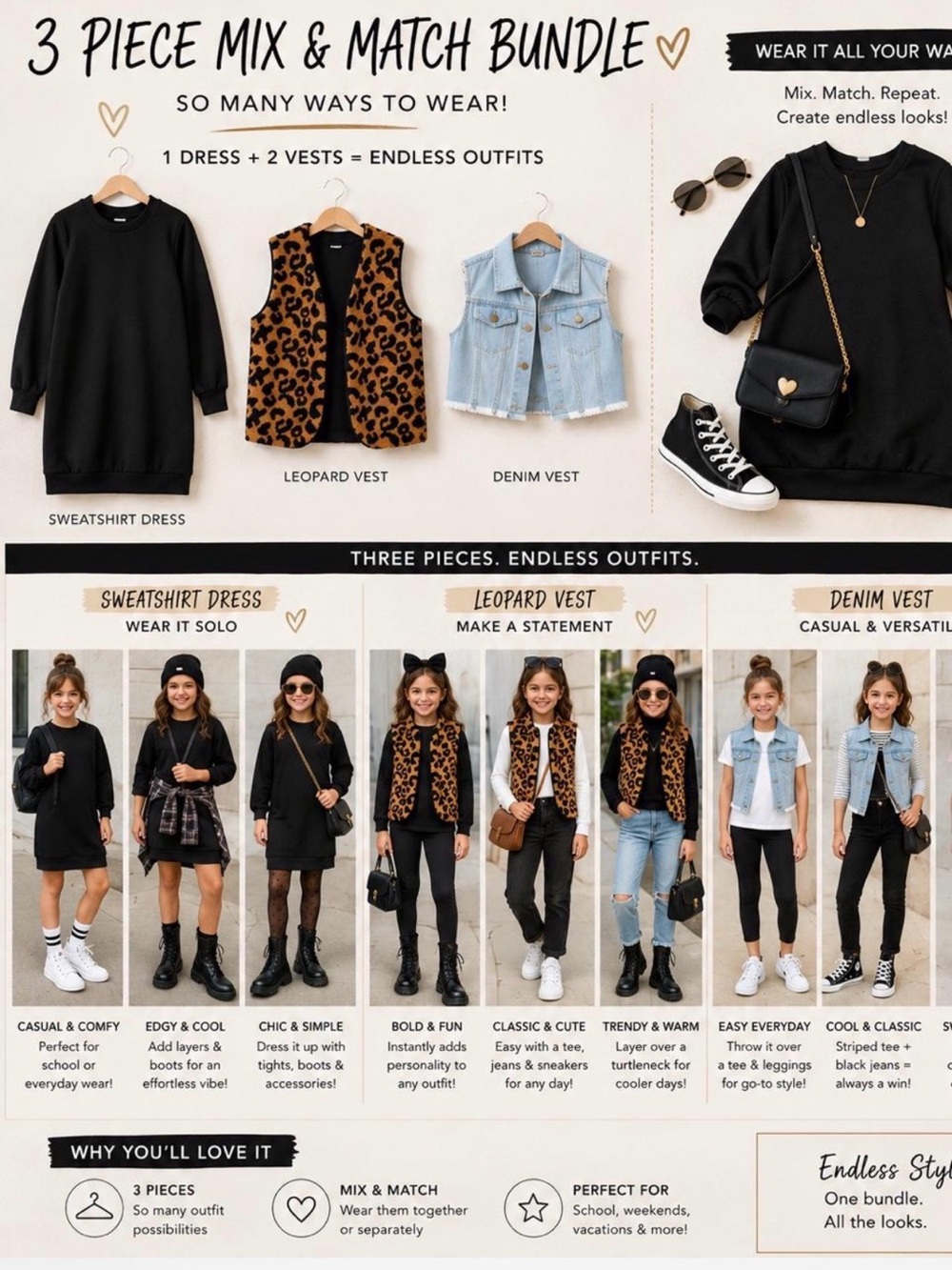 Girls 3-Piece Mix & Match Dress Bundle